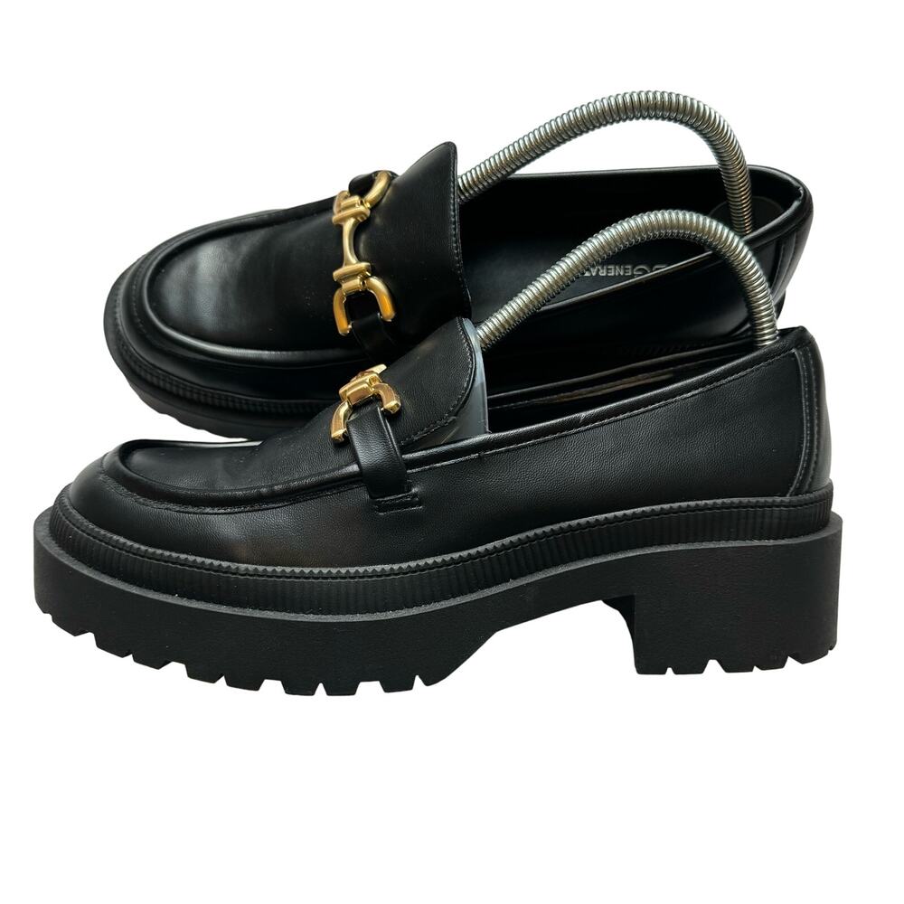 New BCBGENERATION Women's Mackie Lug Sole Leather Loafer Women’s Black 9.5 Chunk